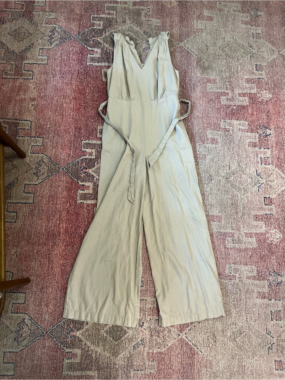 Calvin Klein khaki cotton wide leg fitted V-neck short sleeve belted jumpsuit 6
